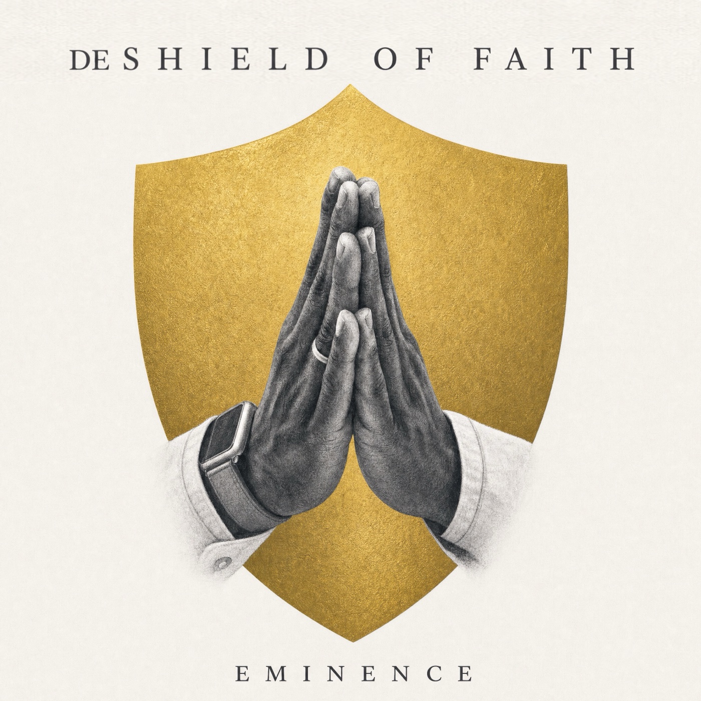 De Shield of Faith album cover — praying hands resting on a gold shield
